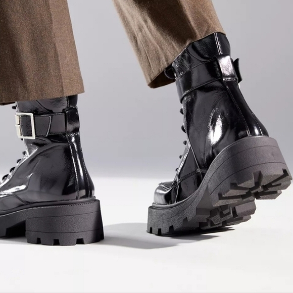 Urban Outfitters Cooperative Tania Buckled Combat Boots in Black Leather NWT - Picture 4 of 10